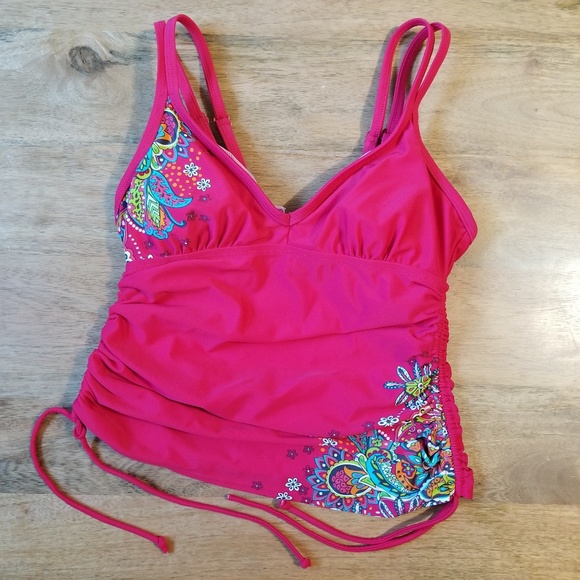 Athleta Other - Athleta Ruched Side Tie Tankini Red Paisley 32 B/C